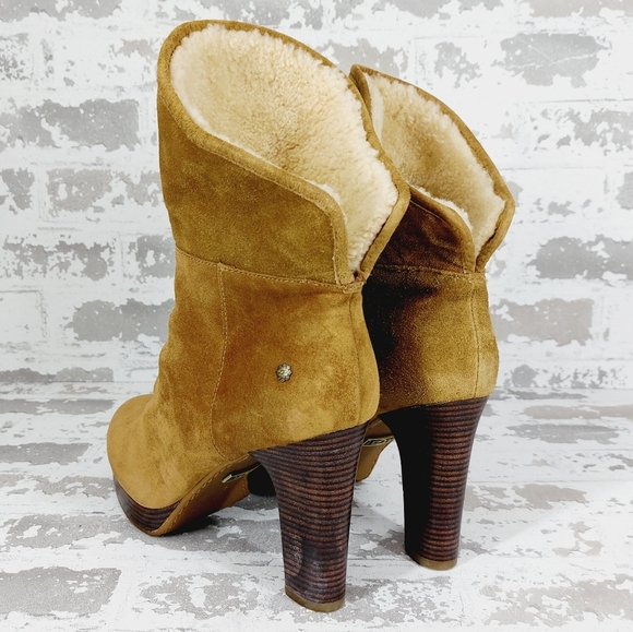 Ugg Dandelion Chestnut Brown Suede Winter Ankle Boots V406 - Picture 3 of 10